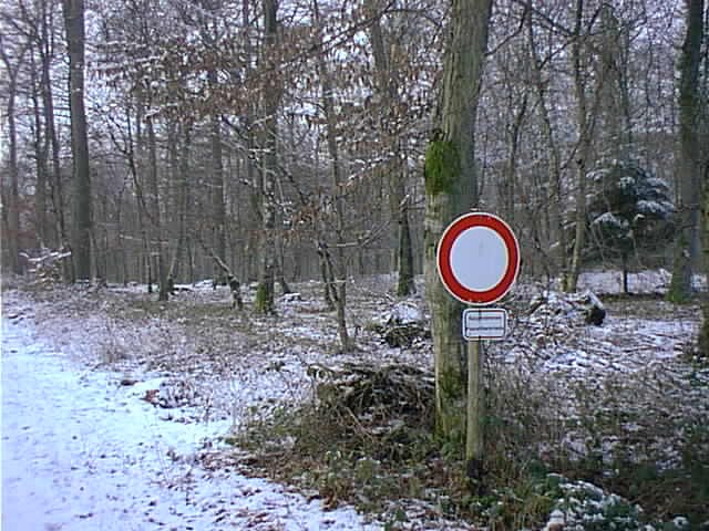 Another picture of the confluence showing the "All vehicles prohibited" sign