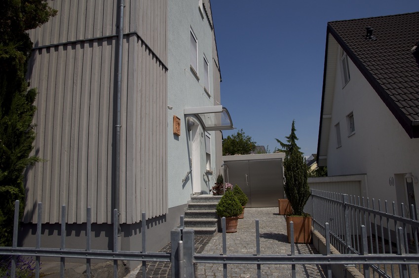 The confluence point lies in the back yard of this home.  (This is also a view to the East.)