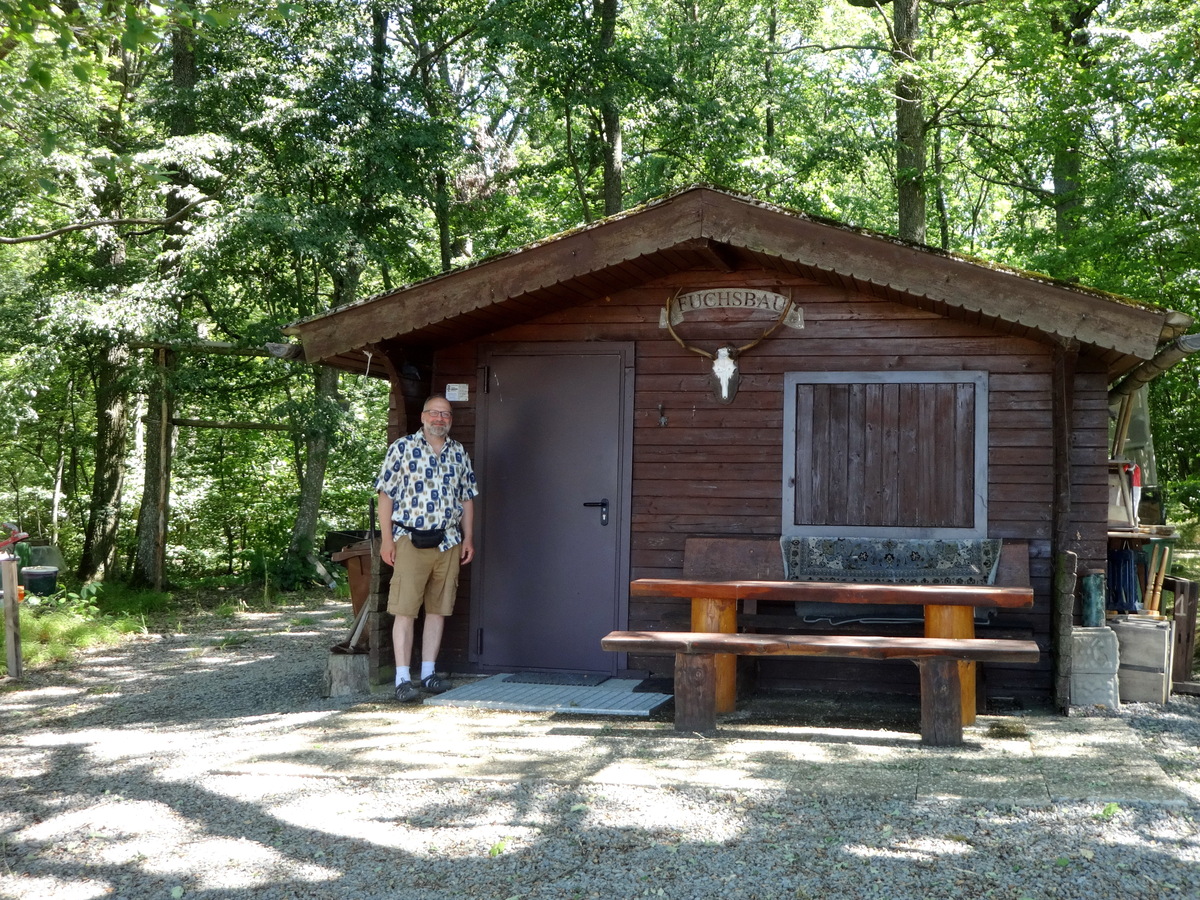 Visitor near barn