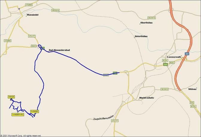 My track on the map (© Microsoft AutoRoute 2002)