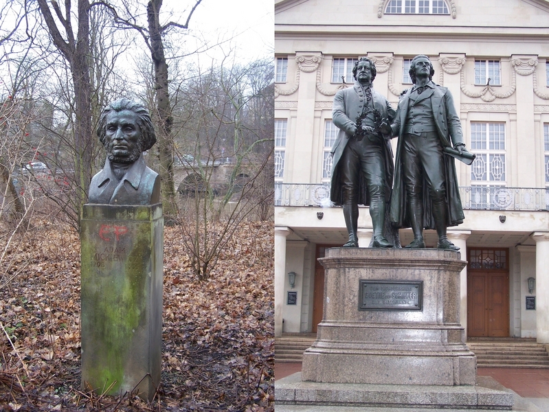 Weimar - the city of poets: Adam Mickiewicz (left), Johann Wolfgang von Goethe and Friedrich Schiller (right)