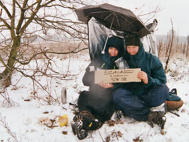 Winter picnic at confluence point, view N