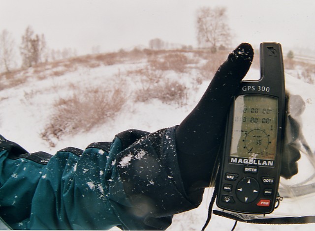 GPS reading at confluence point, view W