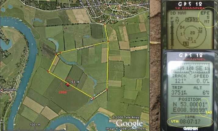 Google Earth image and GPS-displays