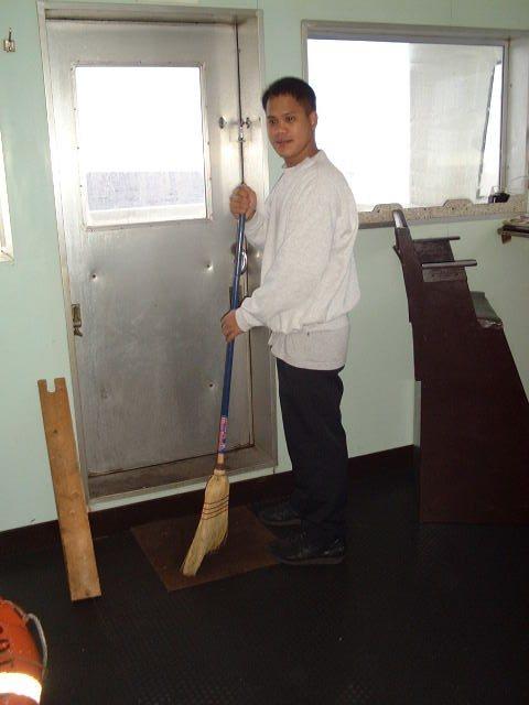 Cadet Ernesto is sweeping the navigation bridge