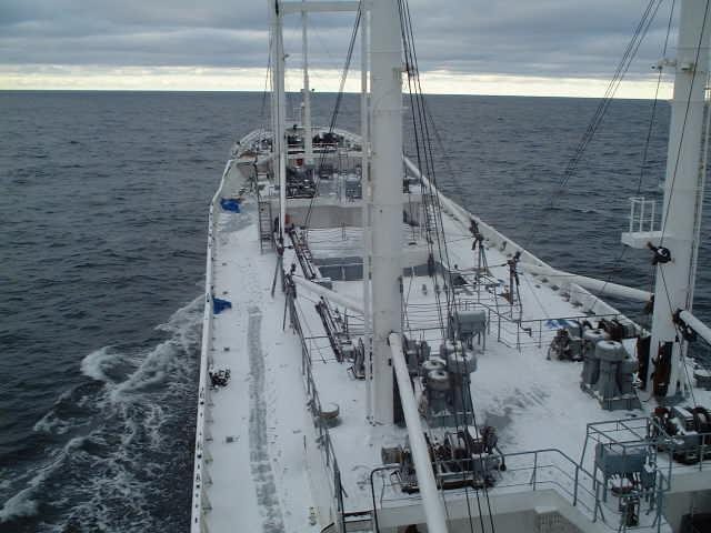 our ship is covered with snow