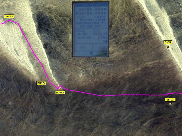 A satellite image with the track and GPS