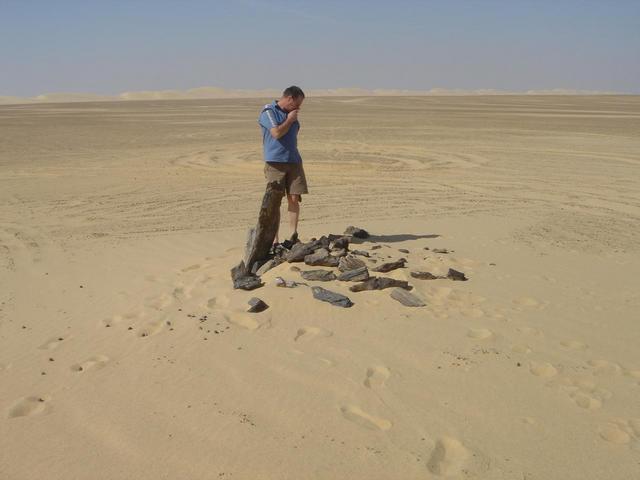 Leo at the cairn of petrified wood near 30N 30E