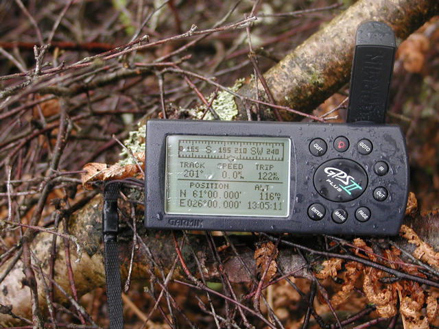 GPS screen at the confluence.