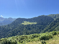 #8: On the way there, view of the clearing and the Bigaloume hut (and the confluence point in the forest)