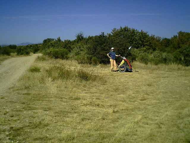 with the trailer at the gravel road