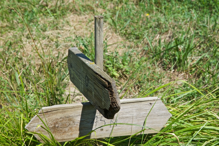 A close-up of the wooden sign that marks the point