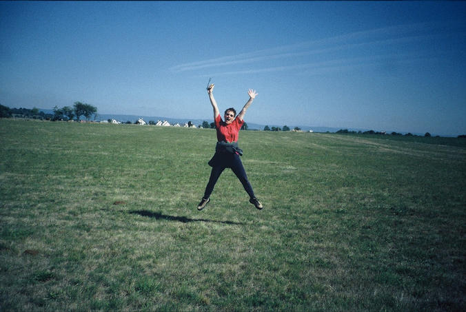 myself, at the confluence point, in the background the village Langlade