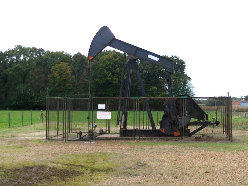 An oil well pump in front to CP