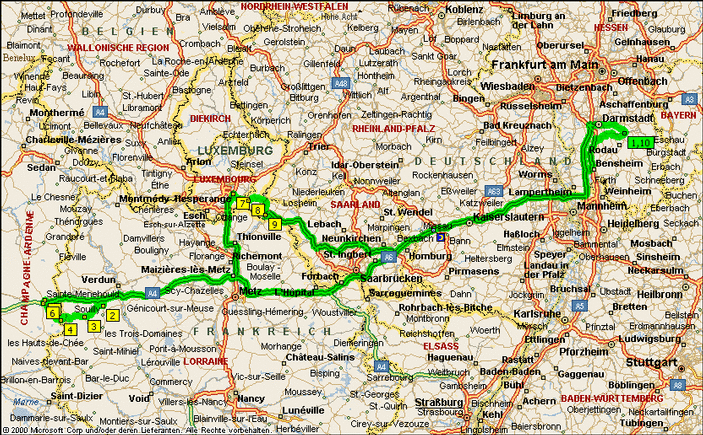 The whole route (about 500 miles) / Die gesamte Fahrtstrecke (ca. 800km)