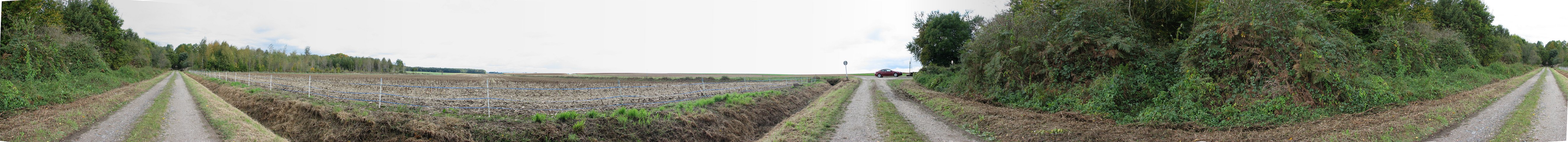 Panorama N-E-S-W-N, taken about 20 m east of the exact confluence point (779 KByte)