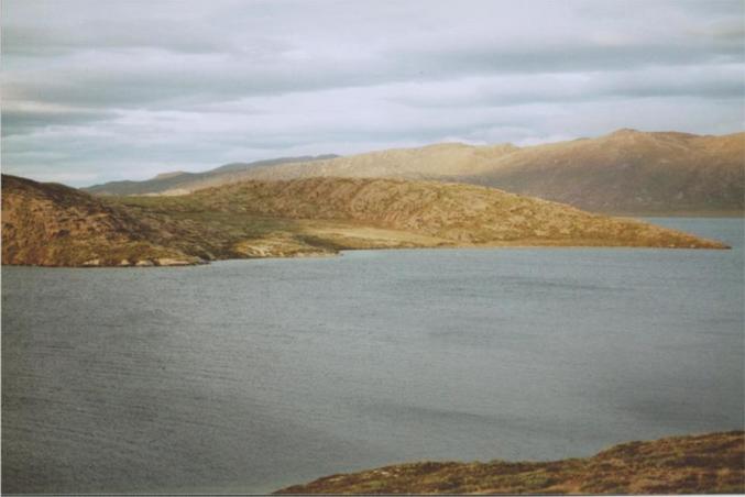 View east (the peninsula separates the two lakes)