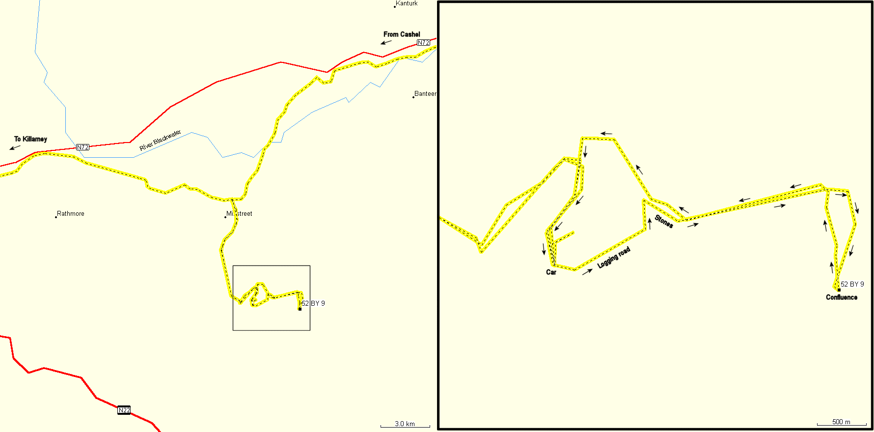 Tracks of the trip from the GPS