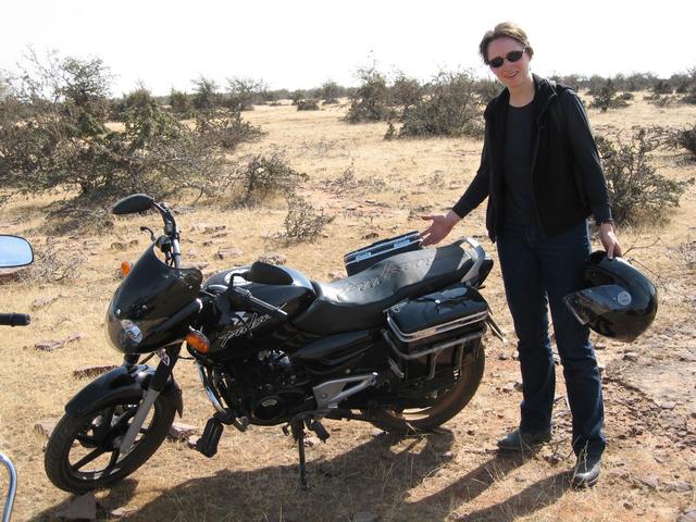 Ashby, with her battered Pulsar near the cp