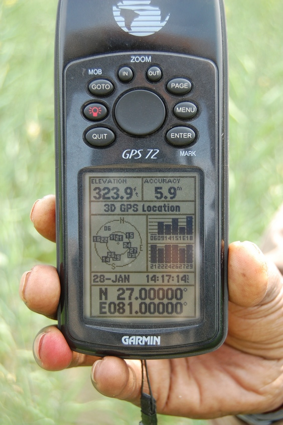 View of the GPS Co-ordinates at the Confluence Point