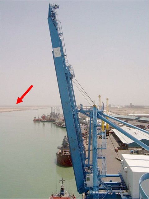 Looking from the top of one of the cranes at the Port of Umm Qasr, Iraq, towards 30N 48E