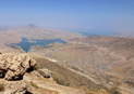 #8: Mountain top view of Dūkān Lake. Confluence point hidden behind the mountain ridge on the right.