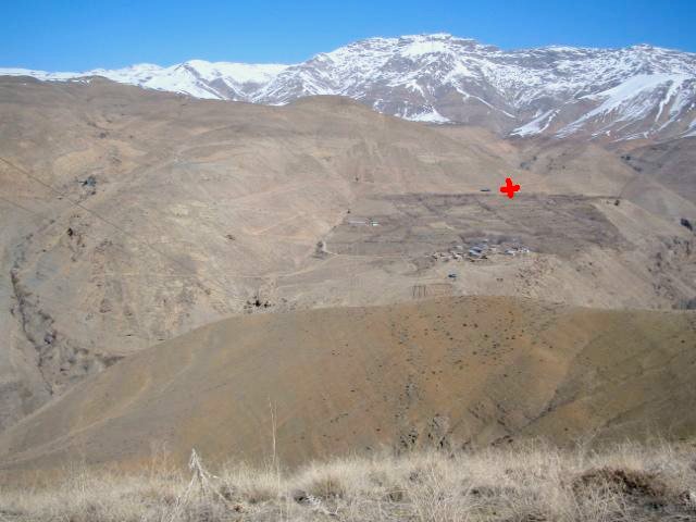 View north towards the Confluence. According to our calculation, it should be near the + mark.