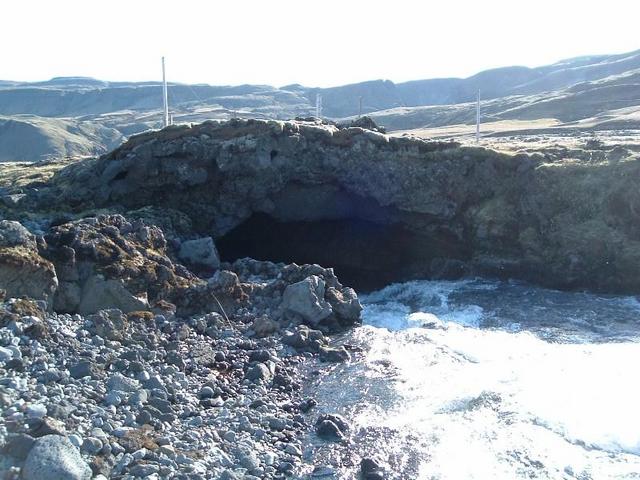 River disappearing into the lava