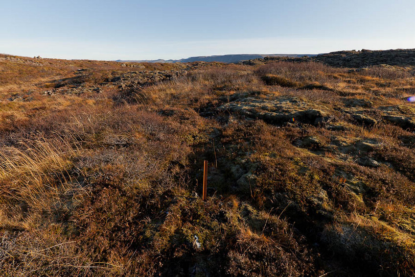 View east towards Helgafell and Bláfjöll