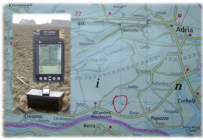 Map with GPS reading at the confluence towards NW