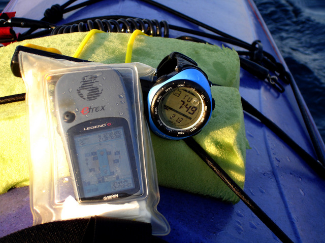 A shot of the GPS in its waterproof case, drifting on the wind over the confluence point.