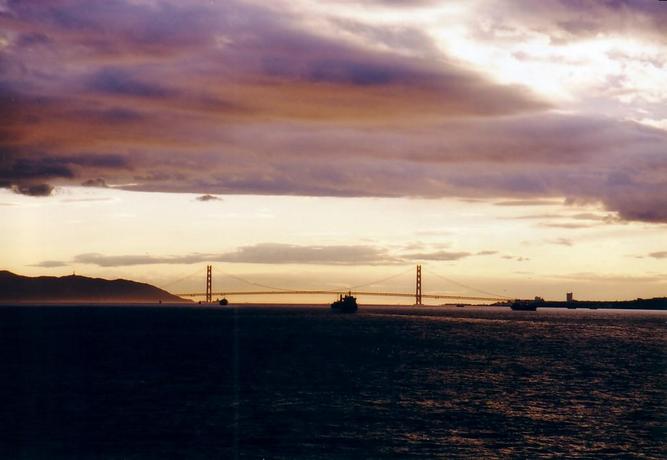 Departing Kobe with the Akashi-Kaikyo Bridge in the background