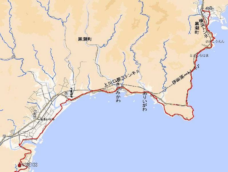 Run route from Tosasaga station to the point