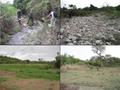 #11: The final kilometer hike to the Confluence crossed streams, a dry riverbed, ripe corn (maize) fields, and cleared land