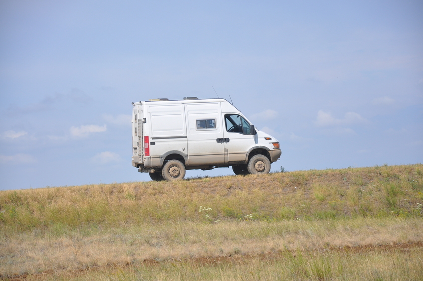 My faithfull Riml (IVECO 4x4 Offroad Camper) waiting on the road to take me to the next confluence point