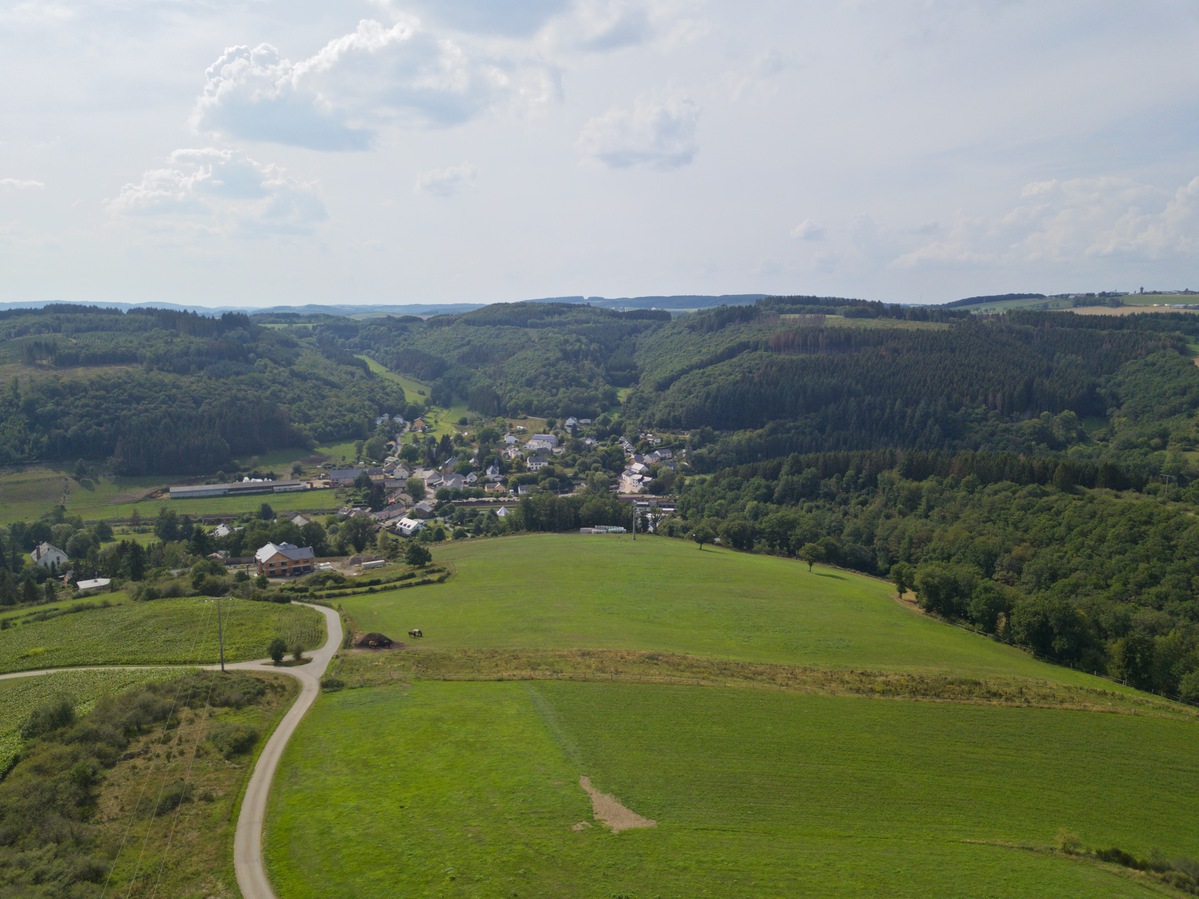 View West (towards the village of Enscherange) from 50m above the point