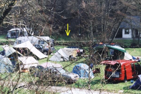 Camping site at Kautenbach along river Clerve, my tent under the arrow