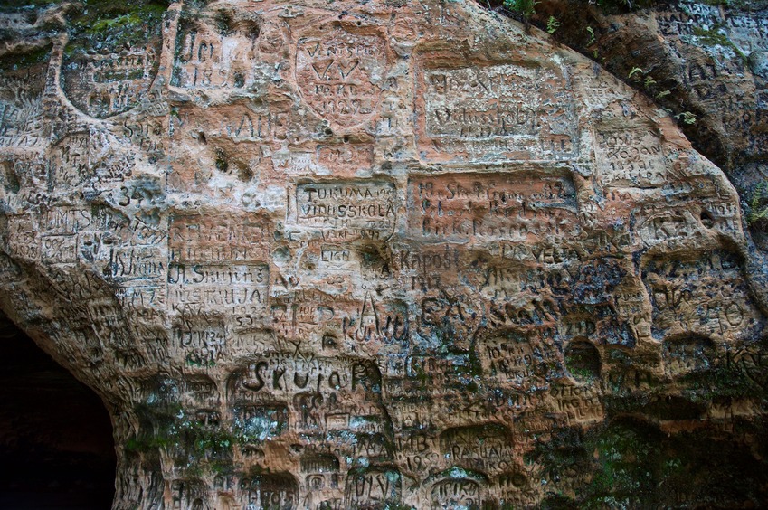 Carvings stretching back several decades at the nearby Gutmanis Cave