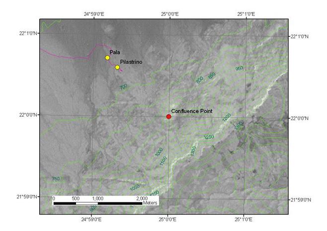 Region map: "Pilastrino" was the location of the 22N 25E confluence according to the expedite survey by Captain Oreste Marchesi in 1933