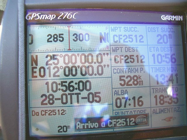 The GPS display showing the latitude and longitude