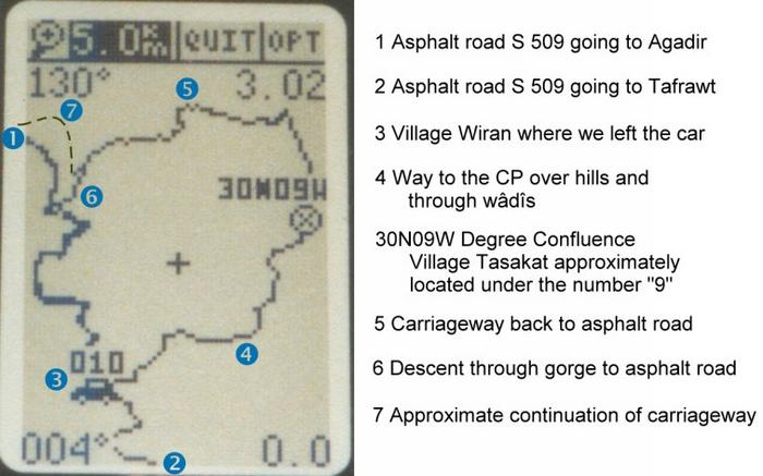 Our way through the mountains logged on the GPS map