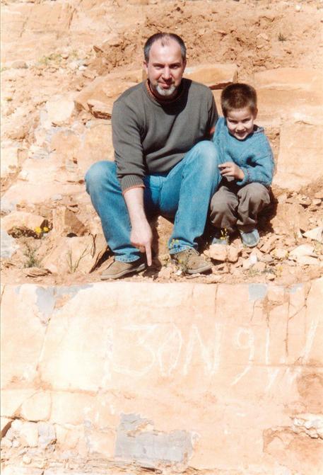 My son and me at the renewed coordinates' marking