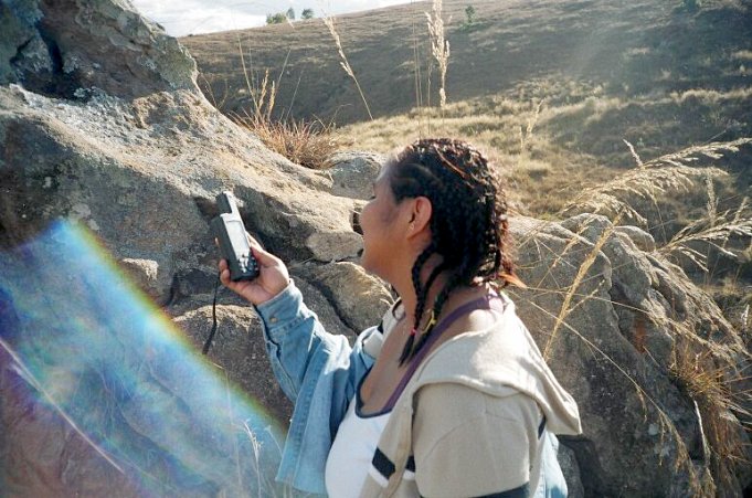 My wife Corinne at the rock formation where we stopped (1st attempt)