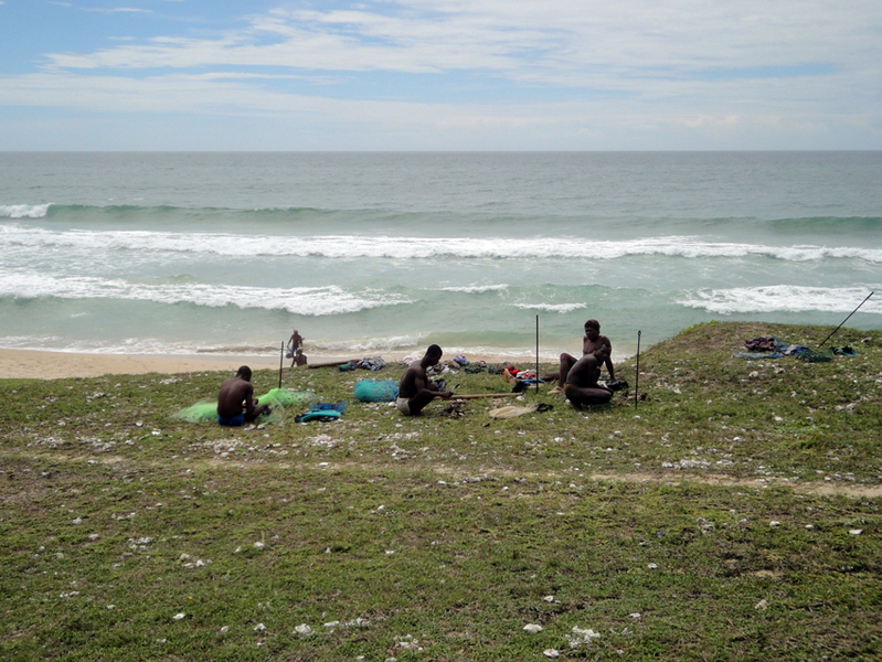 Fishermen cleaning their catch