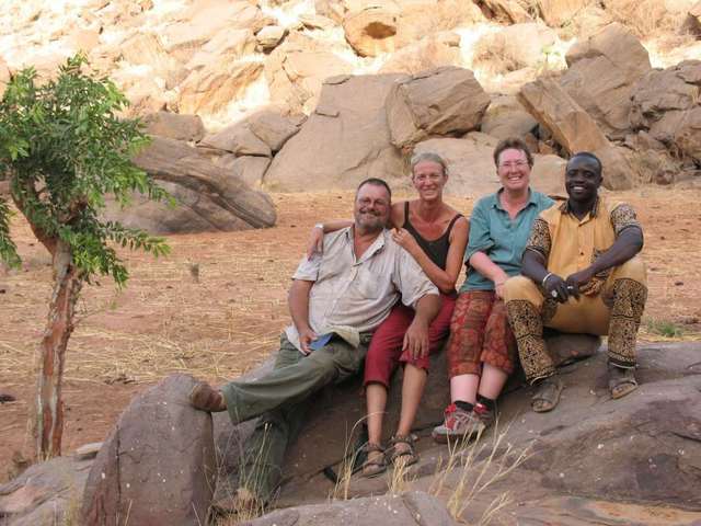 Group photo, Helmut, Babs, Renate, and our driver Abdrahamane