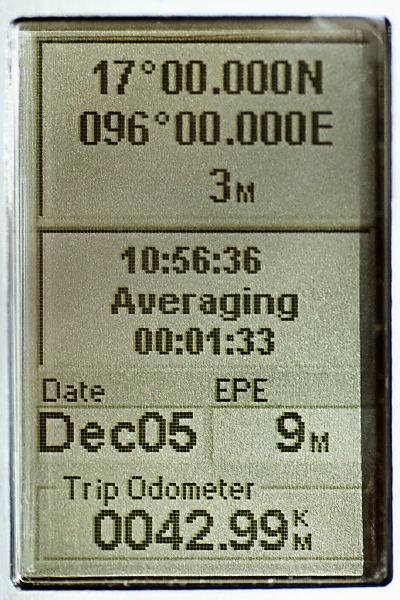 GPS receiver display at the degree confluence