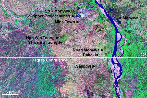 Satellite image of the degree confluence