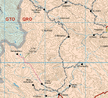 #9: Topo map. Pink line: approximate route of dirt road. Green line: walking route