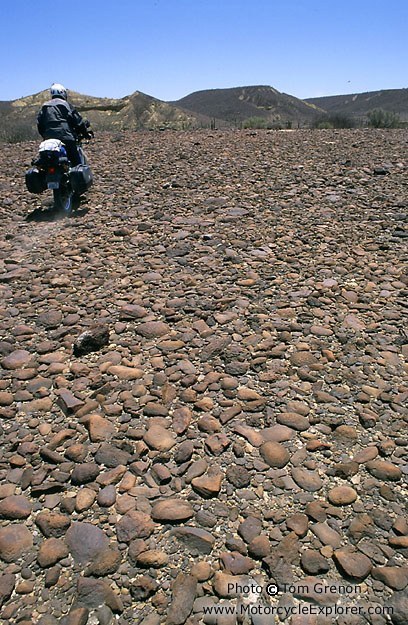 Riding overland - Red flat rocks