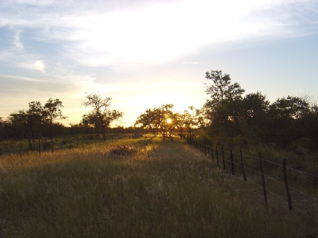 The view towards the West with the sun setting